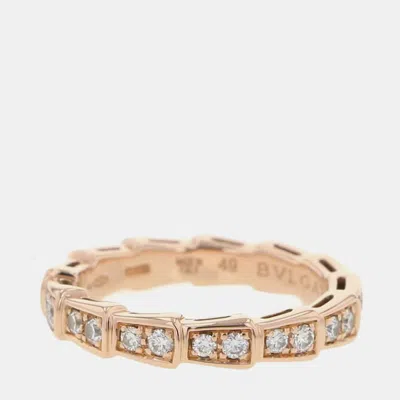 Pre-owned Bvlgari 18k Rose Gold And Diamond Serpenti Viper Band Ring Eu 49