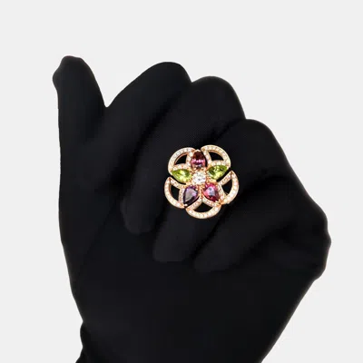 Pre-owned Bvlgari 18k Rose Gold Diamond And Multicolor Gemstone Divas' Dream Ring Eu 51