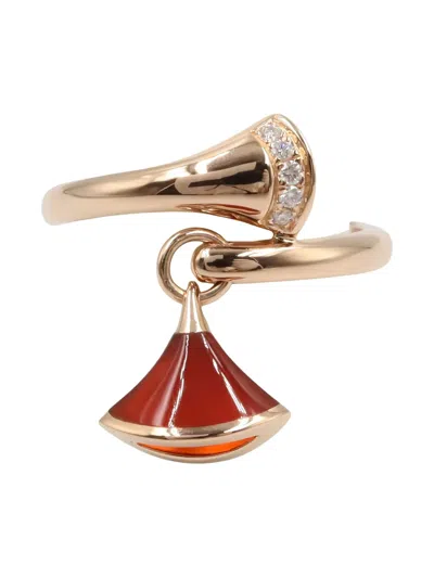 Pre-owned Bvlgari 18k Rose Gold Diamond Carnelian Ring In Pink
