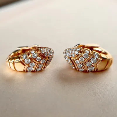 Pre-owned Bvlgari 18k Rose Gold Diamond Serpenti Snake Earrings