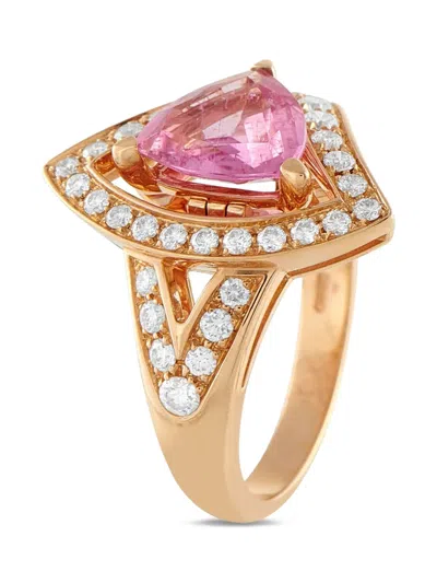 Pre-owned Bvlgari 18k Rose Gold Diamond Tourmaline Ring In Pink