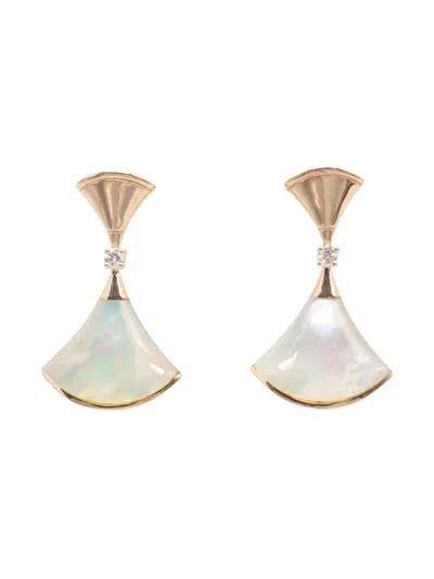 Pre-owned Bvlgari 18k Rose Gold Divas' Dream Diamond And Mother-of-pearl Earrings In Pink