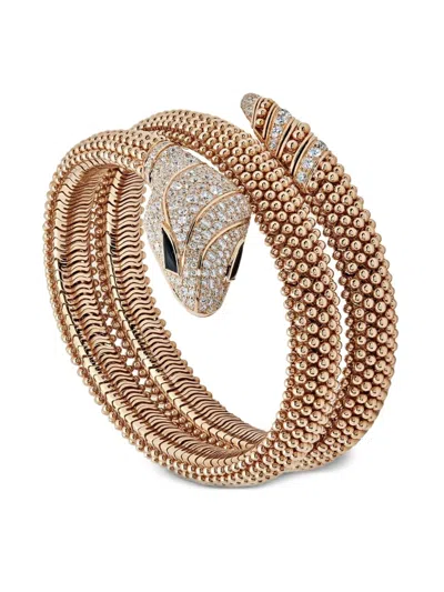 Pre-owned Bvlgari 18k Rose Gold Serpenti Diamond And Onyx Bracelet In Pink