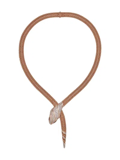 Pre-owned Bvlgari 18k Rose Gold Serpenti Diamond And Onyx Necklace In Pink