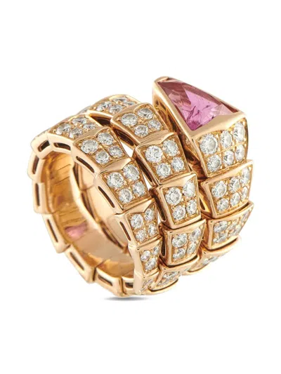 Pre-owned Bvlgari 18k Rose Gold Serpenti Diamond And Tourmaline Ring In Pink