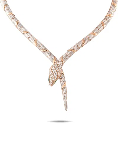 Pre-owned Bvlgari 18k Rose Gold Serpenti Diamond Emerald Snake Necklace In Pink