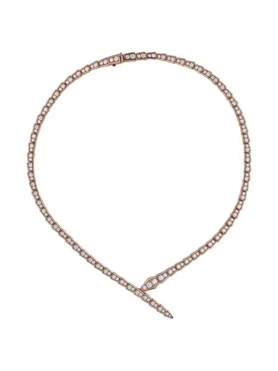 Pre-owned Bvlgari 18k Rose Gold Serpenti Viper Diamond Necklace In Pink