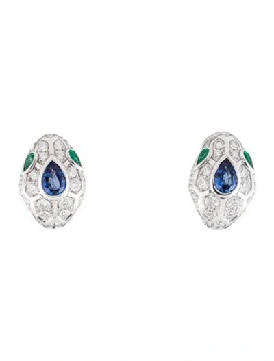 Pre-owned Bvlgari 18k Sapphire, Emerald & Diamond Serpenti Seduttori Earclip Earrings In Multi