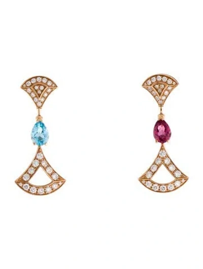 Pre-owned Bvlgari 18k Tourmaline, Topaz & Diamond Divas' Dream Drop Earrings In Multi