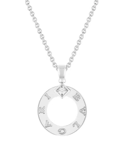 Bvlgari 18k White Gold & 0.09 Tcw Diamond Circle Pendant Necklace In Metallic