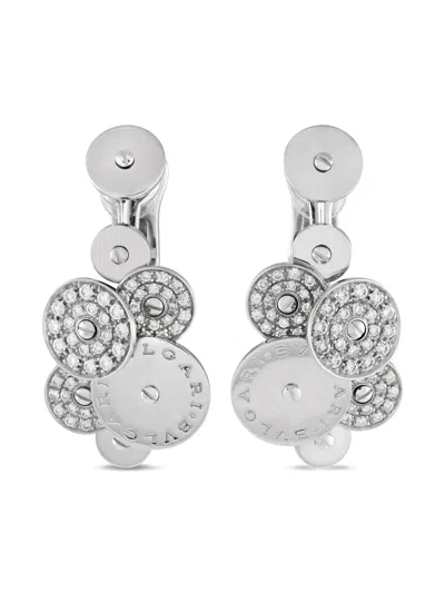 Pre-owned Bvlgari 18k White Gold Cicladi Diamond Clip-on Earrings In Silver