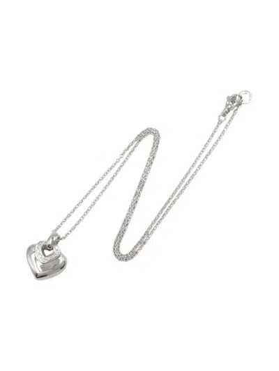 Pre-owned Bvlgari 18k White Gold Diamond Heart Necklace In Silver