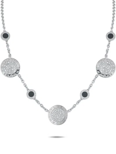 Pre-owned Bvlgari 18k White Gold Diamond Onyx Necklace In Silver