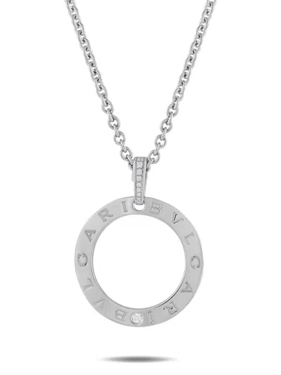 Pre-owned Bvlgari 18k White Gold Diamond Pendant Necklace In Silver
