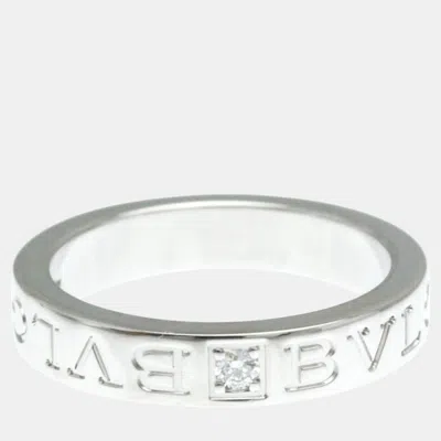 Pre-owned Bvlgari 18k White Gold Double Logo Diamond Band Ring Eu 52.5