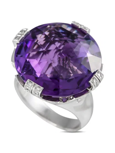 Pre-owned Bvlgari 18k White Gold Parentesi Diamond And Amethyst Ring In Silver