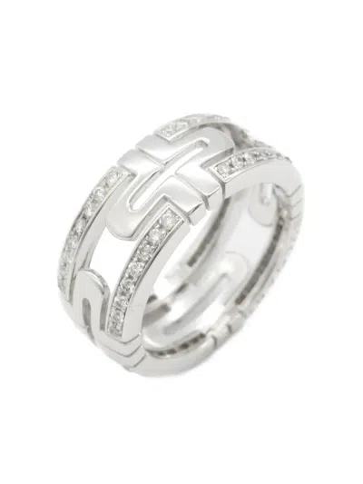 Pre-owned Bvlgari 18k White Gold Parentesi Diamond Ring In Silver