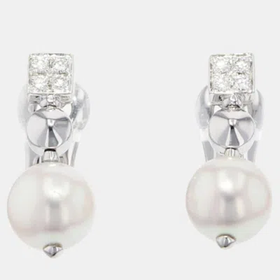 Pre-owned Bvlgari 18k White Gold Pearl And Diamond Lucea Drop Earrings