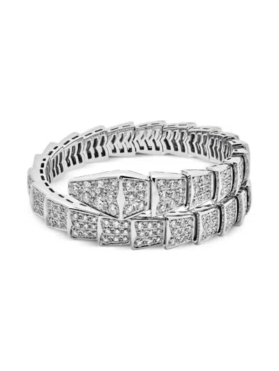 Pre-owned Bvlgari 18k White Gold Serpenti Diamond Bracelet In Silver