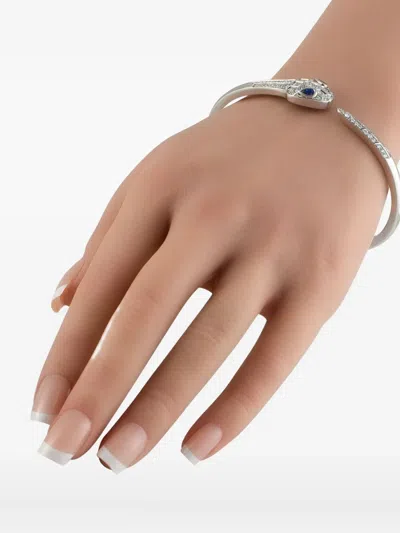 Pre-owned Bvlgari 18k White Gold Serpenti Seduttori Diamond And Sapphire Bracelet In Silver