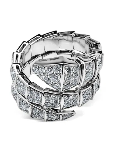 Pre-owned Bvlgari 18k White Gold Serpenti Viper Diamond Bracelet In Silver