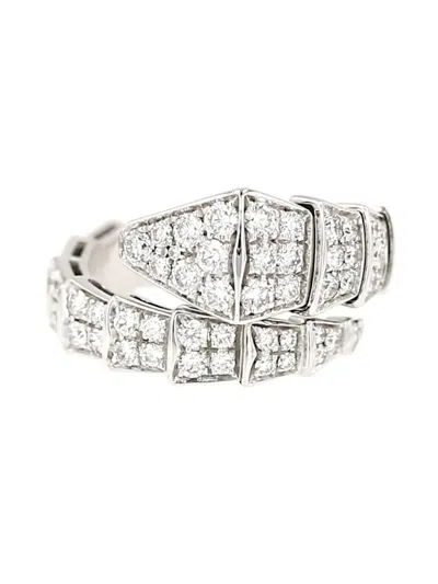 Pre-owned Bvlgari 18k White Gold Serpenti Viper Diamond Ring In Silver
