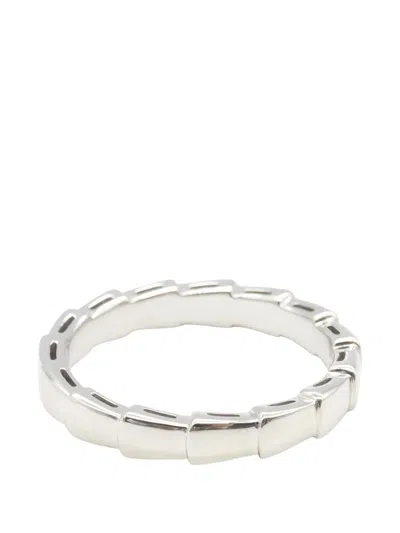 Pre-owned Bvlgari 18k White Gold Serpenti Viper Ring In Silver