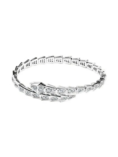 Pre-owned Bvlgari 18k White Gold Slim Serpenti Viper Diamond Bracelet In Silver