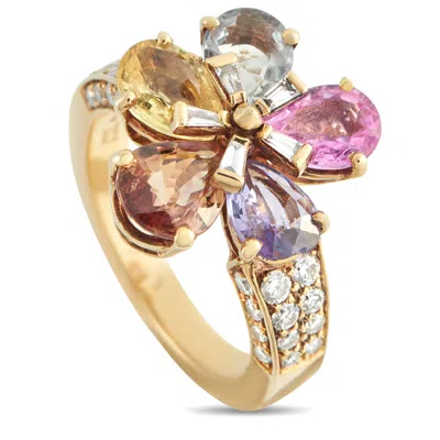 Bvlgari 18k Yellow Gold 0.30ct Diamond And Sapphire Ring Bv24-051526 In Purple