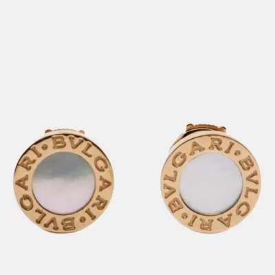 Pre-owned Bvlgari 18k Yellow Gold And Mother Of Pearl Stud Earrings