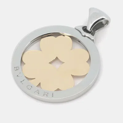 Pre-owned Bvlgari 18k Yellow Gold & Stainless Steel Large Tondo Four Leaf Clover Pendant