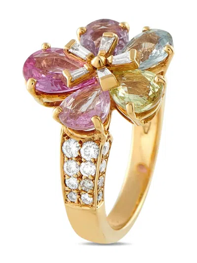 Pre-owned Bvlgari 18k Yellow Gold Diamond And Sapphire Ring