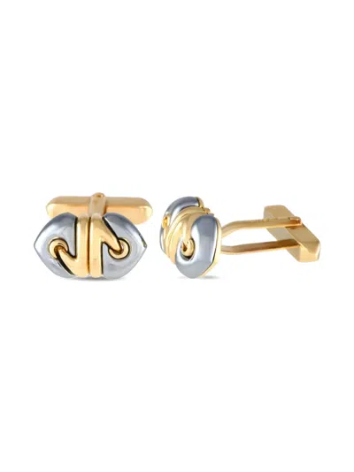 Pre-owned Bvlgari 18k Yellow Gold Doppio Cuore Hematite Cufflinks