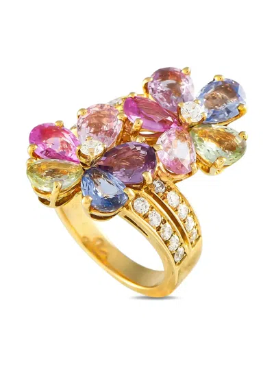 Pre-owned Bvlgari 18k Yellow Gold Flower Diamond And Sapphire Ring In 金色