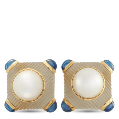 Bvlgari 18k Yellow Gold Pearl, Sapphire, And Rock Crystal Clip-on Earrings Bv52-022026