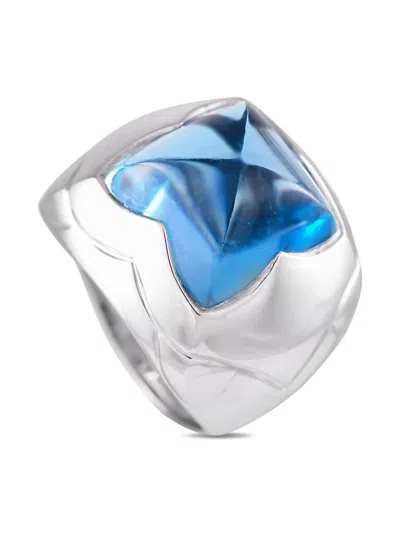 Pre-owned Bvlgari 18kt White Gold Pyramid Topaz Ring In Silver