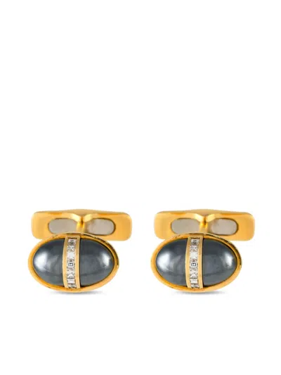 Pre-owned Bvlgari 18kt Yellow Gold Diamond And Hematite Cufflinks