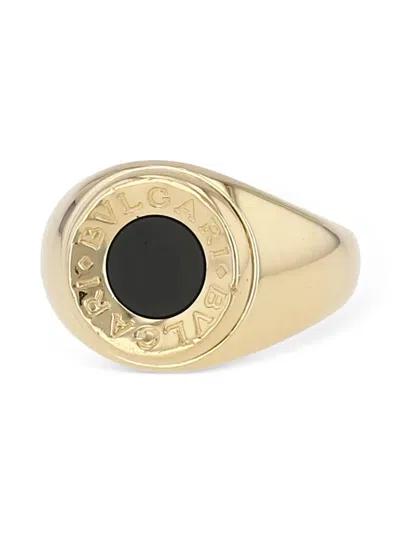 Pre-owned Bvlgari 18kt Yellow Gold Logo-engraved Onyx Ring
