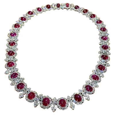 Pre-owned Bvlgari 1950s  Burma No Heat Ruby And Diamond Platinum Necklace – Ssef Certified In Multi