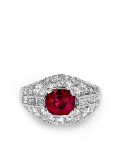 Pre-owned Bvlgari 1960s Platinum Trombino Ruby Diamond Ring In Silver