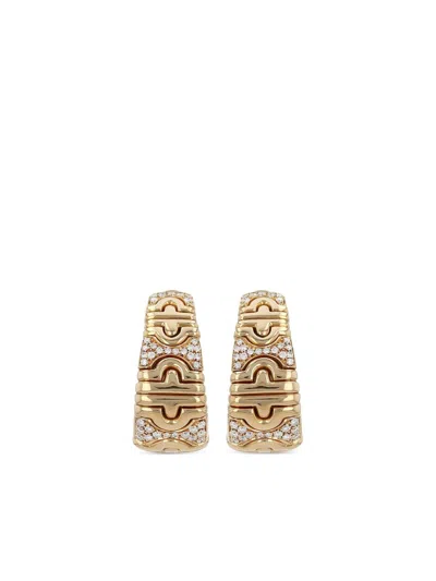 Pre-owned Bvlgari 1980s 18kt Yellow Gold Parentesi Diamond Earrings In 金色