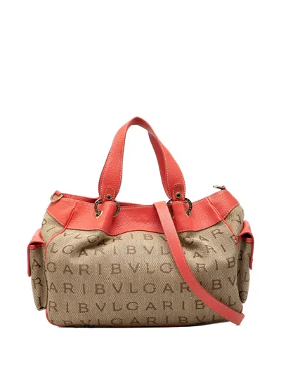 Pre-owned Bvlgari 1990-2000 Logomania Canvas Satchel In Brown