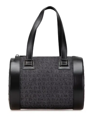 Pre-owned Bvlgari 1990-2024 Logomania Denim Cylinder Handbag