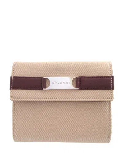 Pre-owned Bvlgari 1990-2000 Canvas Bifold Compact Wallet Small Wallets In Neutral