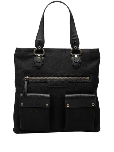 Pre-owned Bvlgari 1990-2000 Canvas Logomania Tote Bag In Black