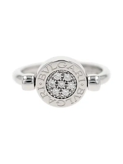 Pre-owned Bvlgari 1990s White Gold Twisted Diamond And Onyx Ring In Silver
