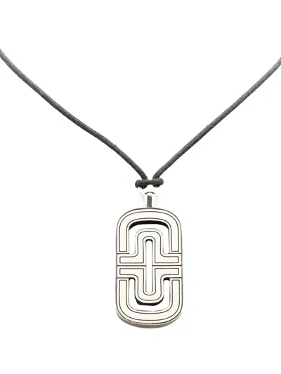 Pre-owned Bvlgari 2000-2010 Sterling Silver Resin Parentesi Pendant Cord Necklace Costume Necklace In Black