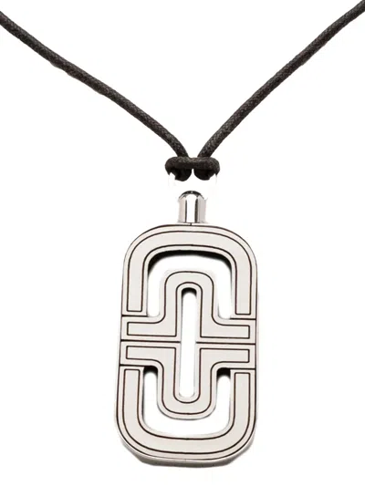 Pre-owned Bvlgari 2000-2020 Sterling Silver And Leather Parentesi Pendant Necklace In Black