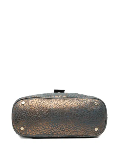 Pre-owned Bvlgari 2000-2025 Croc Embossed Metallic Leather Leoni Satchel In Brown