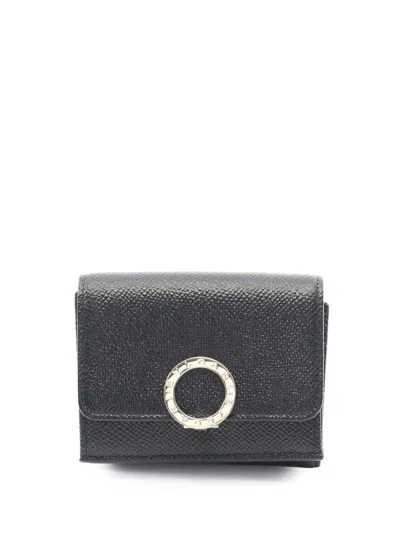 Pre-owned Bvlgari 2000-2025 Leather   Trifold Wallet Small Wallets In Black